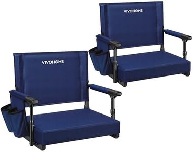 VIVOHOME Stadium Seats with Back Support and Cushion, 2 Pack Portable Bleacher Chairs with Cup Holder and Shoulder Strap, Navy Blue