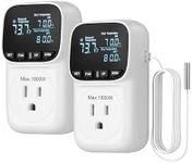 DEWENWILS Digital Temperature Controller, 2 Pack15A/1800W Thermostat Outlet Plug, VA Display Heating Cooling Control Timer, -40℉~210℉, Cyclic Timing/Countdown, for Greenhouse Incubator Homebrew