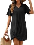 AI'MAGE Women's Bathing Suit Cover Up Short Sleeve Swimsuit Coverup V Neck Bikini Beachwear Twisted Mini Dress(Black, X-Large)