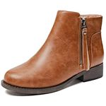 Veittes Women's Ankle Boots,Fashion Casual Round Toe Chunky Heel Side Zipper Short Boots.(2304011,BR/PU,8)