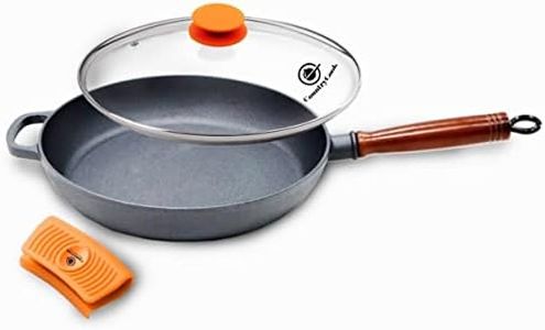 CountryCook Pre-Seasoned Wooden Handle Cast Iron Frying Pan 26 cms with Glass Lid, Induction Friendly, Non-Toxic, Enamel Free Cookware (Fry Pan - Wooden Handle, 26 cms)