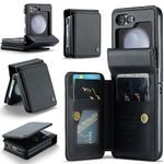 Kowauri for Samsung Galaxy Z Flip 5 Case with Card Holder, Galaxy Z Flip 5 PU Leather Wallet Case with RFID Blocking Card Slot Magnetic Closure Shockproof Protective Phone Cover for Women Men (Black)