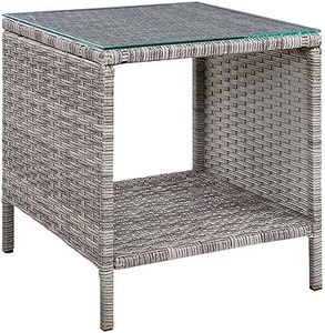 Gardeon Wicker Rattan Coffee Table - Square Tempered Glass Top Furniture with Storage for Outdoor Backyard Lawn Balcony Pool Patio, Grey