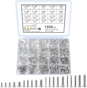 woshilaoDS 1000 Pcs Tiny Screws for Electronics, M1.6 M1.7 M2 M2.5 M3 Round Head Mini Screws, Replacement Computer Screws, Small Machine Screws Assortment Kit for Laptop Notebook Glasses Repair(1000)