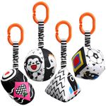 Aolso Baby Pram Pushchair Toys, 4 Pack Hanging Rattle Toys, Black and White Toy Rattle Baby Hanging Toys, High Contrast Sensory Educational Toy, Newborn Car Seat Toys for Boys Girls