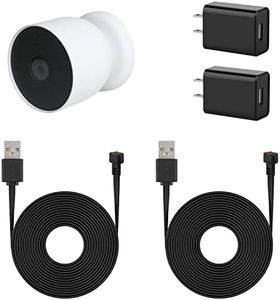 2Pack Power Adapter for Google Nest Cam (Battery), with 16.4Ft/5m Weatherproof Charging Cable Continuously Power Your Nest Cam (Battery) - Black