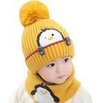 Rayson Toddler Kids Winter Beanie Hat Scarf Set Warm Fleece Knitted Ski Hat for Kids 1-3 Years Pompom Hats Elastic Knitted（Yellow，One Size）