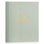 Lanpn Hello Baby First 5 Year Memory Book - Linen Hardcover Keepsake for New Parents - Newborn Baby Journal Scrapbook Photo Album Milestone Book (Sage Green, 154 Pages)
