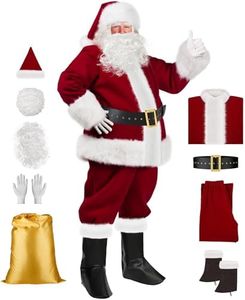 Santa Claus Costume for Men, 9PCS Christmas Santa Suit Adult Men Deluxe Velvet Professional Santa Suit Outfit