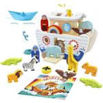 bpmfkid Noah's Ark Wooden Toy Set, Educational Wooden Animal Toys for Toddlers, Montessori Shape Sorter Educational Toys, Bible Story Engagement & Perfect Baptism, Christening Gift for 2-4Y