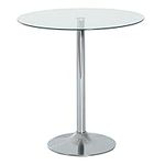 HOMCOM Round Dining Table for 2, Modern Kitchen Table with Tempered Glass Top and Steel Base for Living Room, Dining Room, Silver