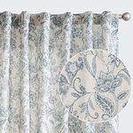 Lazzzy Linen Curtains Farmhouse Blue Floral Print Curtains 84 Inches Long Back Tab Drapes for Living Room Bedroom Semi Sheer Patterned Country Vintage Curtains 2 Panels Set Rod Pocket Blue on Beige