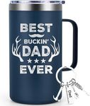 Qtencas Best Buckin Dad Ever Mug, Best Dad Ever Gifts for Dad Papa Father Hunting Lover on Father's Day Birthday Christmas from Children, 20 Oz Insulated Stainless Steel Coffee Mug with Lid,Dark Blue