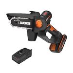 Worx WG325E 20V 12cm Cordless Brushless Mini Chainsaw – Lightweight, One-Handed Pruning Saw with Auto Chain Lubrication, Tool-Free Tensioning, Safety Guard & 2.0Ah Battery + Charger
