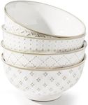 getstar Ceramic Soup Bowls, Cereal Bowl Set of 4 with Assorted Embossment (6 inch & 28 oz), Farmhouse Vintage Color Bowls for Kitchen