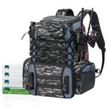 Piscifun Fishing Tackle Backpack with Rod Holders & 4 Tackle Boxes, Waterproof Rain Cover, Bottle Holder, Water-resistant Fishing Bag Store Fishing Gear & Equipment, Black Camouflage