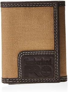 Timberland PRO Men's Canvas Leather RFID Trifold Wallet with Zippered Pockets, Khaki, One size