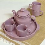 Praahi Lifestyle Tea Cup Set with Kettle & Serving Tray | Ceramic Lavender Color| 4 Cups (150ml), 1 Kettle(700ml), 1 Tray (6 Piece Set) Microwave Safe | Best for Diwali Gift