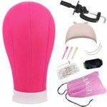 Leeven 23 Inch Canvas Wig Head Poly Manikin Head for Making Wigs Professional Mannequin Head with T Pins Clamp Stand Canvas Block Head Wig Making Accessories 23 Inch /Pink