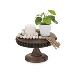 Hanobe Small Wood Cake Stand: Cupcake Pedestal Stand 8 inch Dessert Display Riser Distressed Rustic Round Cakes Holder Tray Vintage Beads Wooden Plate for Wedding Birthday Decor