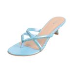 Mochi Women Blue Kitten Heel Beaded Fashion Slip-on Sandal UK/7 EU/40 (40-197)