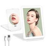 FUNTOUCH Rechargeable Portable Makeup Mirror with 72 LED Lights, Travel Lighted Makeup Mirror 1X/5X Magnification, 3 Color Lighting,Dimmable Touch Screen, Tabletop Folding Cosmetic Mirror with Lights