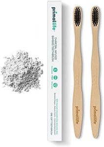 Primal Life Organics - Charcoal Toothbrush, Made with Charcoal & Bamboo, Biodegradable, BPA-Free, Perfect for Kids & Adults, Recyclable, Gently Massages Gums & Teeth, Zero Waste Toothbrush, (2-Pack)