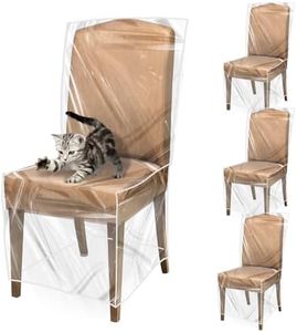 PAMASE 4 Pack Plastic Dining Chair Protectors with Backrests - Waterproof Thickened PVC Seat Covers Removable Washable Slipcover Keeping Away from Water Dust Pet Hair Paws Claws, Clear