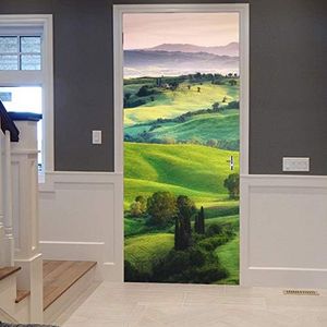 A.Monamour 3D Door Stickers for Interior Doors Green Hills Rural Field Nature Landscape Oil Painting Vinyl PVC Waterproof Self Adhesive Door Decals Door Poster Wall Mural Wallpaper