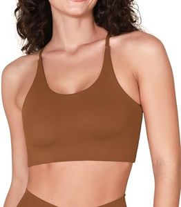 ODODOS Halter Sports Bra for Women Non Padded Strappy Cropped Tops Workout Yoga Crop, Caramel, Medium