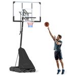 Gopplus Basketball Hoop Outdoor, 8-10 FT Height Adjustable Portable Basketball Goal System with 44 Inch PC Shatterproof Backboard, Rebound Plate, Wheels for Adults in Court, Backyard, Driveway