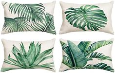 Set of 4 Green Plants Throw Pillow Covers 12x20 Inch / 30x50 cm 4 Pack Spring Summer Cushion Covers Tropical Plants Pillow Cases Outdoor Sofa Couch Home Bed Decorations (12 by 20)