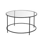 VASAGLE Round Coffee Table for Living Room, Glass Coffee Table with Metal Frame, Modern Coffee Table, Black LGT021B01