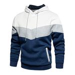 MANLUODANNI Men's Hoodies Pullover Hooded Sweatshirt Patchwork Top Casual Hoody with Pocket White XXL