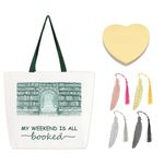 Book Lovers Gifts Set - My Weekend Is All booked Canvas Tote Bag with Makeup Bag, Feather Bookmark, Heart Shaped Sticky Notes for Book Lovers Back to School Teacher Librarian Reader Reading Lovers