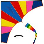 FunNest 60' x 30' Large Rainbow Delta Kite Come with A Free 330ft/100m String Panel, Outdoor Game for Kids and Adults Easy to Fly