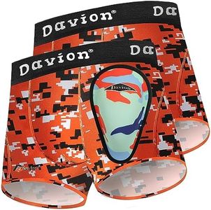 Davion Youth Boys Baseball Cup Underwear with Soft Protective Athletic Cup Compression Shorts for Baseball,Football, Lacrosse(Orange Camo-XL)