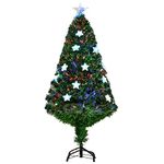 HOMCOM 4FT Prelit Artificial Christmas Tree Fibre Optic Star LED Light Holiday Home Xmas Decoration with LED Light for Indoor Party, Green