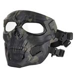 Tactical Mask Adjustable Airsoft Mask Full Face Protective Paintball Gear with Goggle Halloween Skeleton Skull Mask