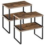 Kitchen Cabinet Shelves Organizer Set of 4 Stackable Counter Shelves Wood Expandable Countertop Organizer