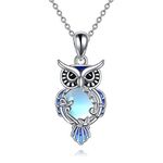 LUHE Moonstone Owl Necklace Gifts Sterling Silver Filigree Owl Pendant Necklace Christmas Jewelry for Women Girls, Sterling Silver, Moonstone