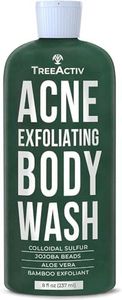 TreeActiv Acne Exfoliating Body Wash Natural Treatment for Back, Chest, Shoulder and Butt Acne Removal Men, Women, Teens Sulfur Charcoal Castile Soap Tea Tree Oil Skin Care (8 fl oz)