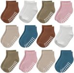 JAKIDAR 12-Pair Baby Socks Non-Slip Cotton Toddler Socks Ankle Socks for Baby Toddler Kids, Pink Blue Brown Khaki 12-24M