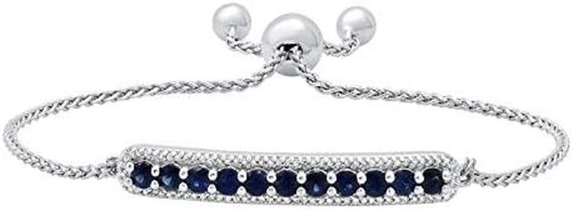 Dazzlingrock Collection 2.5 MM Round Blue Sapphire & White Diamond Ladies Bolo Bracelet, 925 Sterling Silver