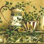 Concord Wallcoverings Wallpaper Border Floral Pattern Ivy Pots and Jars on The Shelf for Cottage Farmhouse Kitchen Dining Area, Beige Green Red Brown, 15 Feet by 9 Inches FFM10153B