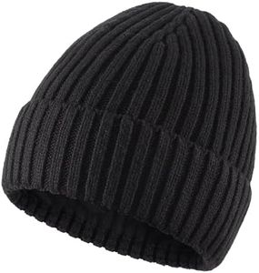Connectyle Outdoor Classic Bassic Men 's Warm Winter Hats Thick Knit Long Cuff Beanie Cap with Lining 55 60cm Black