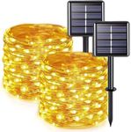 TCUSFO 2 Pack Solar Fairy Lights Outdoor, 33ft 100 LED Solar String Lights Outdoor Waterproof, 8 Modes Copper Wire Twinkle Lights for Patio Tree Garden Christmas Wedding Party Decoration(Warm White)