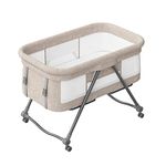 UBRAVOO Grab-and-go Travel Cot, Baby Crib with Mattress I Silent Wheels, Baby Bedside Crib | Rocking Crib Convertible, XYT-001 (Khaki - Bravo Basic)