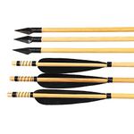 Huntingdoor 6Pcs Handmade Wooden Hunting Arrows 32" Natural Turkey Feathers Longbows Target Arrows with 150 Grain Metal Broadhead for Traditional Recurve Bow Longbow Horsebow Hunting Target Practice Gift