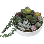 MyGift Artificial Succulent Pots, 8-Inch Modern Assorted Faux Succulents Plants Arrangement with White Round Ceramic Planter Pot